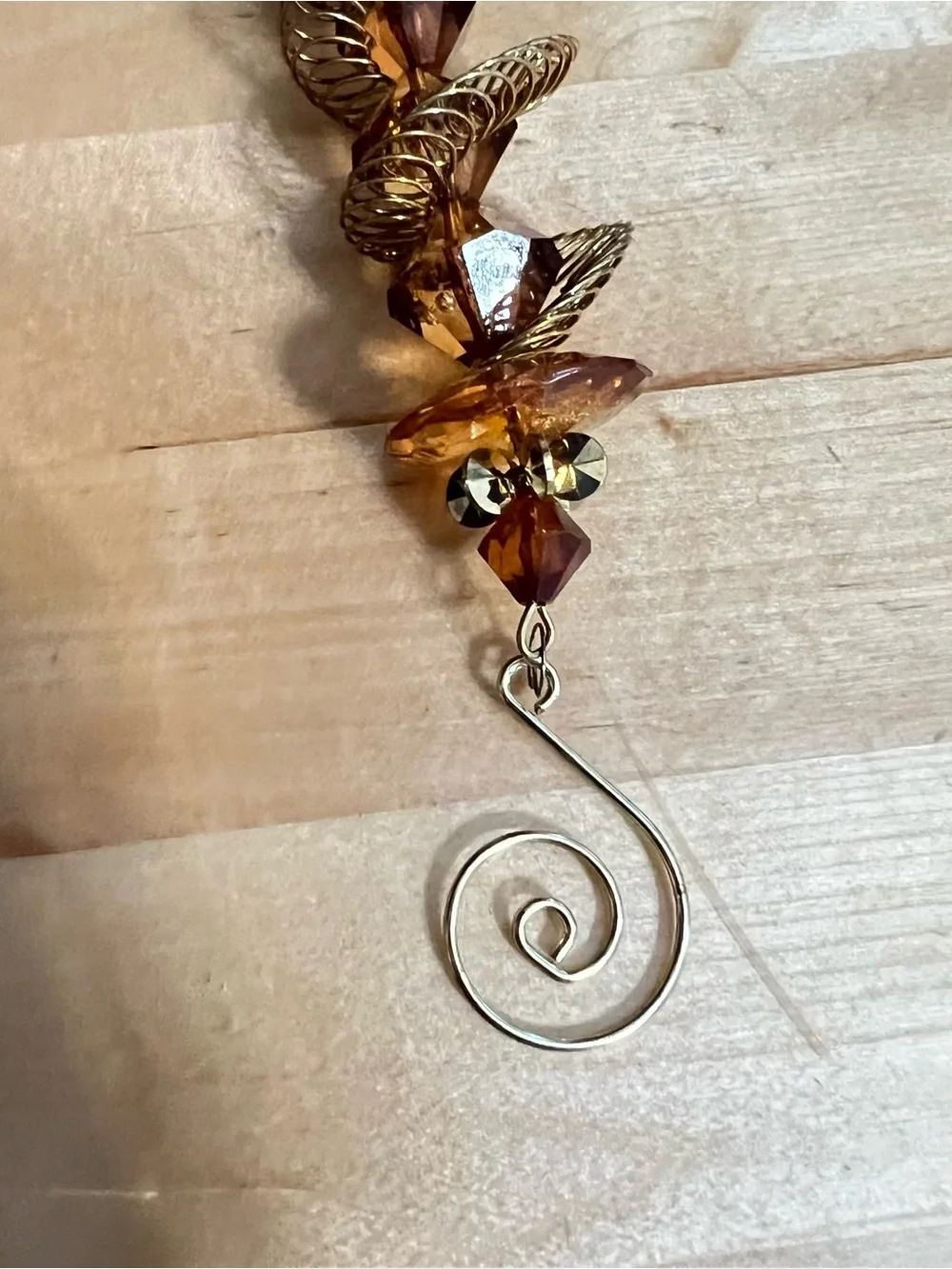 Vintage Style Amber Toned Beaded Christmas Ornament Lot of 5 About 9” Long